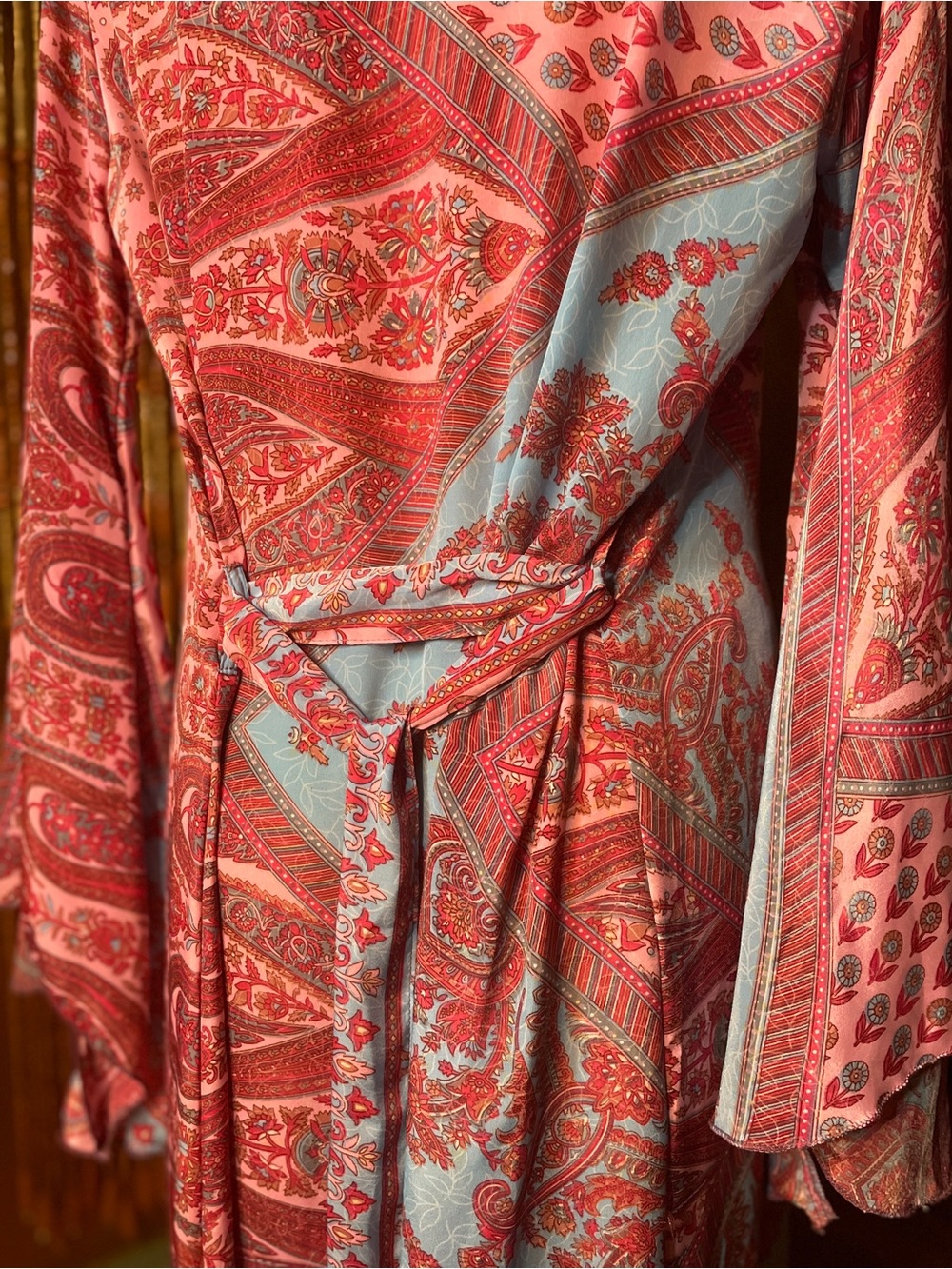 Pink & Light Blue Paisley Long Robe - Picture 7 of 9
